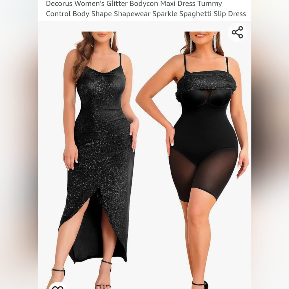 Glitter Bodycon Maxi Dress Tummy Control Body Shape Shapewear Sparkle Spaghetti